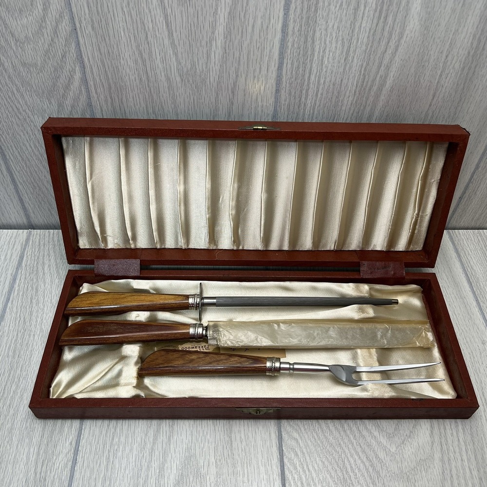 Vintage Washington Forge 3-Piece Carving Set Sheffield England Pakkawood Case